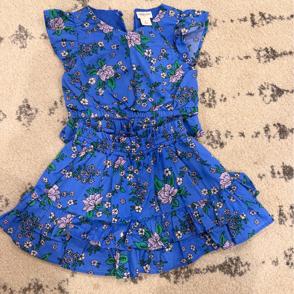 Crewcut Floral Blue skirt with Ruffle Sleeves matching shirt
